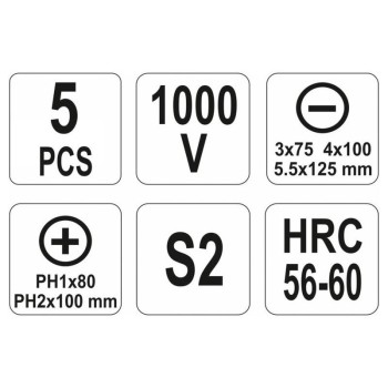 YATO Csavarhúzó készlet 5 részes 1000 V-ig szigetelt (YT-2827)