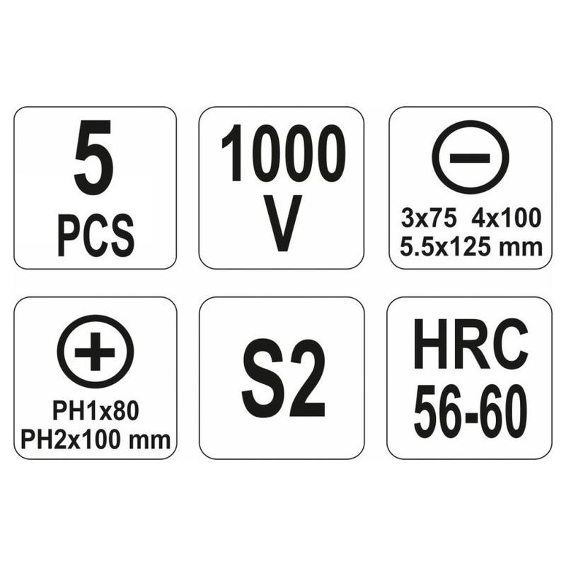 YATO Csavarhúzó készlet 5 részes 1000 V-ig szigetelt (YT-2827)