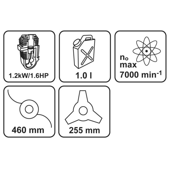 Benzines fűkasza 1.2 kW, vágási szélesség 255/460mm, kiegészítőkkel, védőfelszerelésekkel (50G491)