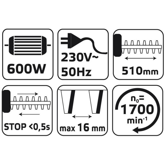 Elektromos sövényvágó 600W, 450mm (52G567)