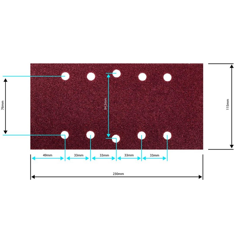 Csiszolópapír tépőzáras 115 x 230mm, K80, lyukas, 5db (54H003)