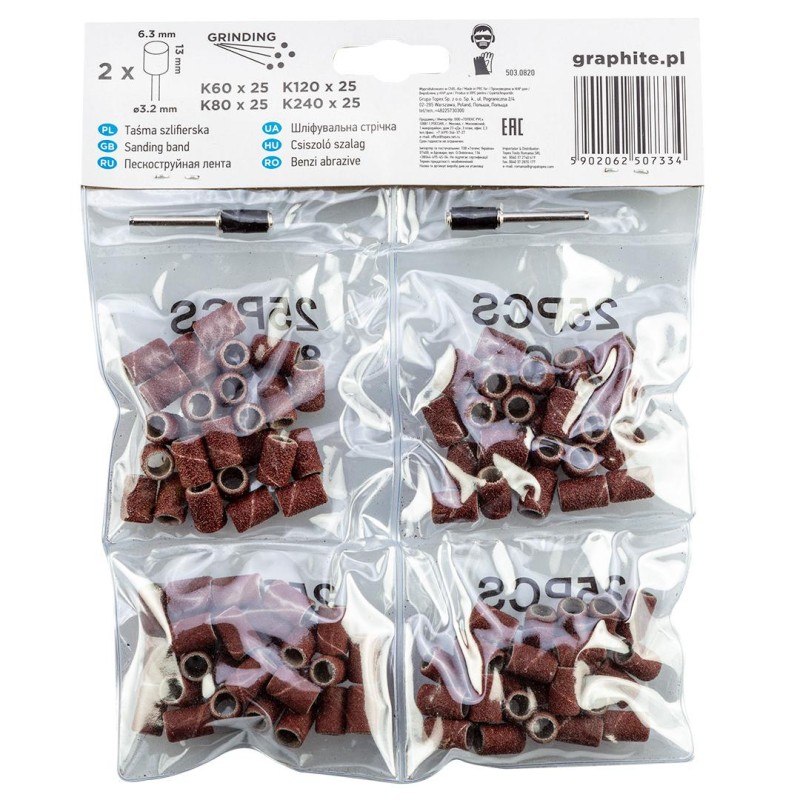 Csiszolóhüvely 6.3mm, K60, K80, K120, K240, set 100db + szár 3.2mm, 2db (55H076) Csiszolóhüvely 6.3mm, K60, K80, K120, K240, set 100db + szár 3.2mm, 2db (55H076)