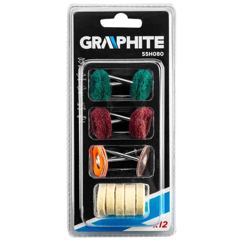 Kefe és polírozó készlet, mini fúró- és csiszológéphez, 12db (55H080) Kefe és polírozó készlet, mini fúró- és csiszológéphez, 12db (55H080)