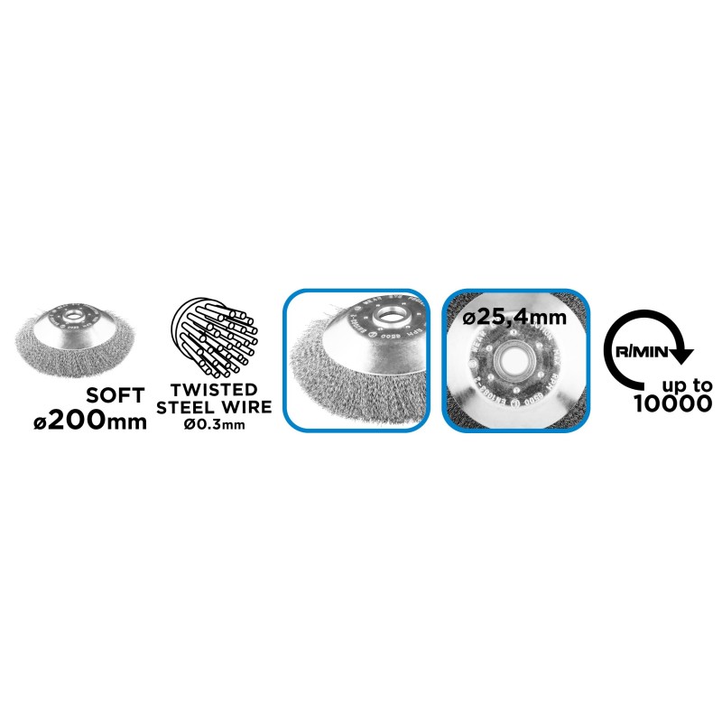 Drótkorong, fazékkefe hullámos 200 x 25, 4mm benzines kaszákhoz (55H103)