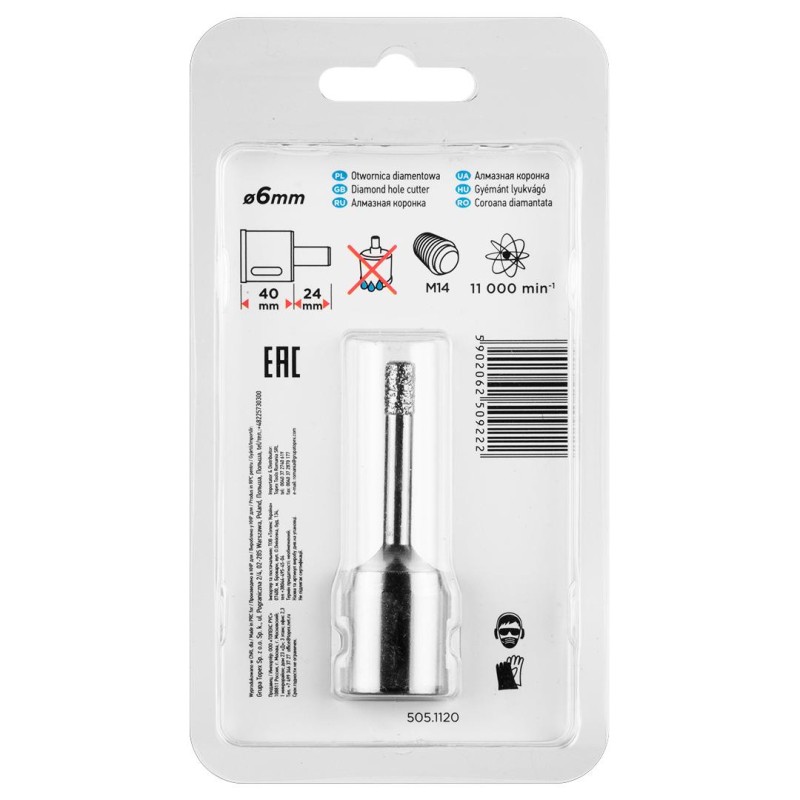 Körkivágó, gyémántos 6mm x M14 (55H300) Körkivágó, gyémántos 6mm x M14 (55H300)