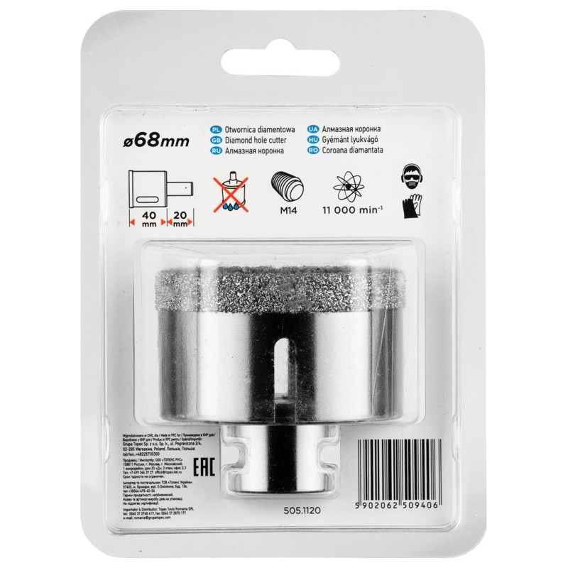 Körkivágó, gyémántos 68mm x M14 (55H315) Körkivágó, gyémántos 68mm x M14 (55H315)