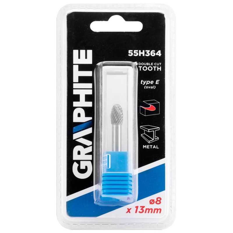 Keményfém marófej, turbómaró, E csepp, ovális, 8x13mm, szár méret: 6x45mm (55H364) Keményfém marófej, turbómaró, E csepp, ovális, 8x13mm, szár méret: 6x45mm (55H364)
