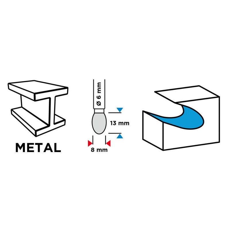 Keményfém marófej, turbómaró, E csepp, ovális, 8x13mm, szár méret: 6x45mm (55H364) Keményfém marófej, turbómaró, E csepp, ovális, 8x13mm, szár méret: 6x45mm (55H364)