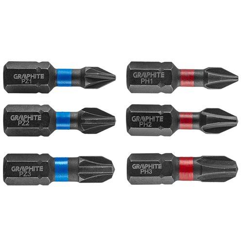 Torziós ütvecsavarozó bit PH1/2/3, PZ1/2/3x25mm, 6db (56H540)