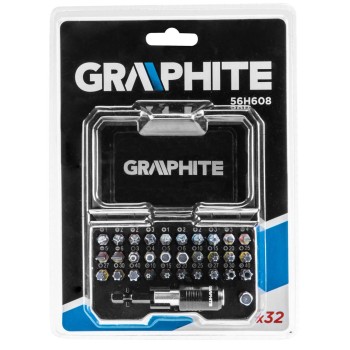 Csavarhúzó bitkészlet, 32db, bitek 25mm - 30db, adapter 1/4'' - 1db, mágneses bittartó - 1db (56H608)
