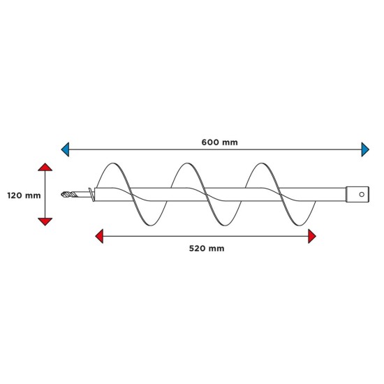 Földfúró szár, M14, 120 x 600mm, 58G084-hez (56H781)