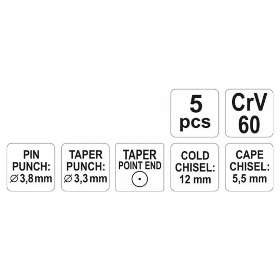 YATO Pontozó készlet 5 részes CrV60 (YT-4695) YATO Pontozó készlet 5 részes CrV60 (YT-4695)