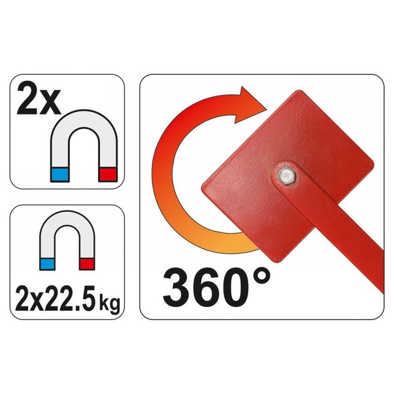 YATO Hegesztési munkadarabtartó mágnes állítható 85 x 65 x 22 mm/2 x 22,5 kg (YT-0862)