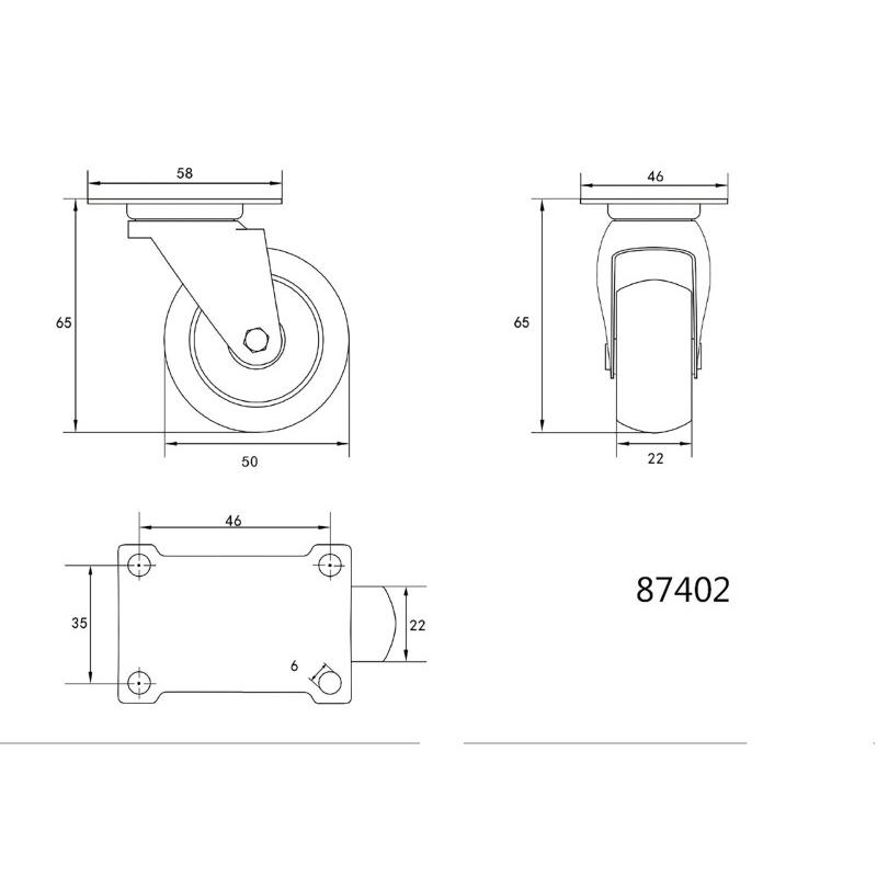 VOREL Ipari kerék forgóvillás 50 mm 25 kg (87402)