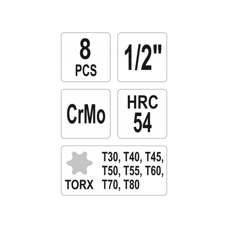 YATO Gépi hosszú bit dugókulcs készlet 8 részes Torx 1/2' T30-T80 CrMo (YT-1065) YATO Gépi hosszú bit dugókulcs készlet 8 részes Torx 1/2' T30-T80 CrMo (YT-1065)