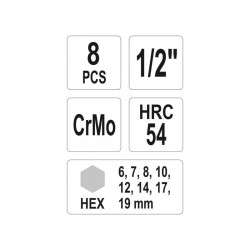 YATO YT‑1066 gépi hosszú bit dugókulcs készlet 1/2'' Impact Imbusz 6–19 mm, 8 részes YATO YT‑1066 gépi hosszú bit dugókulcs készlet 1/2'' Impact Imbusz 6–19 mm, 8 részes
