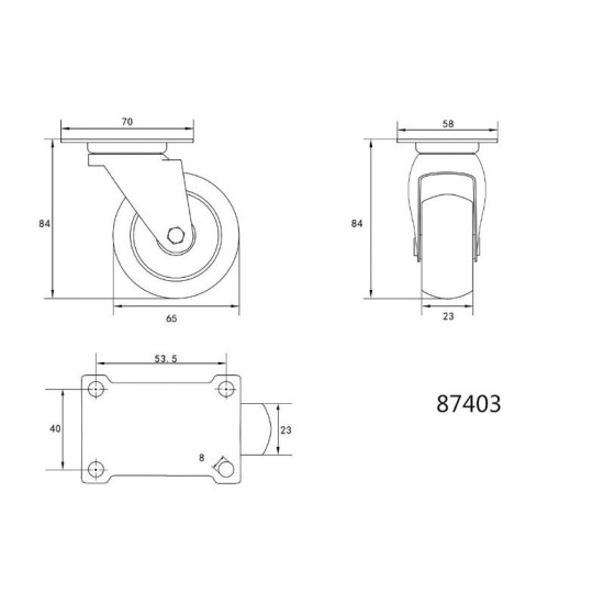 VOREL Ipari kerék forgóvillás 65 mm 30 kg (87403)