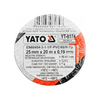 YATO Szigetelőszalag 25 x 0,19 mm x 20 m fekete (YT-8174)