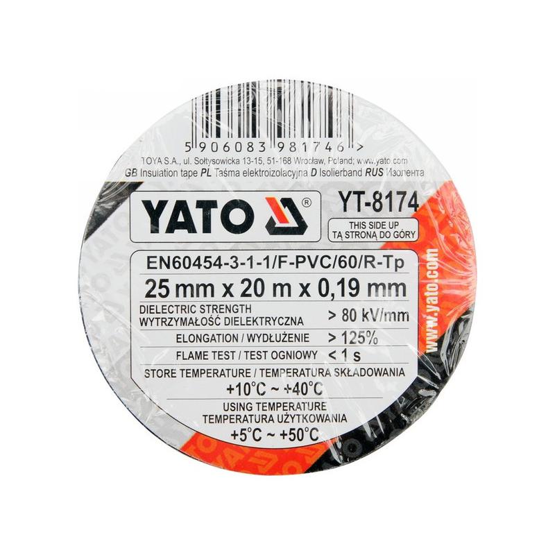 YATO Szigetelőszalag 25 x 0,19 mm x 20 m fekete (YT-8174)