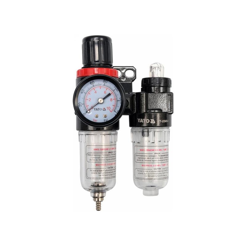 YATO Pneumatikus levegő szűrő nyomásszabályzóval kenőtartállyal 1/4'' 25 cm3 (YT-2384) YATO Pneumatikus levegő szűrő nyomásszabályzóval kenőtartállyal 1/4'' 25 cm3 (YT-2384)
