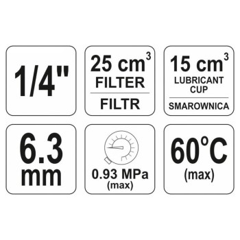 YATO Pneumatikus levegő szűrő nyomásszabályzóval kenőtartállyal 1/4'' 25 cm3 (YT-2384)