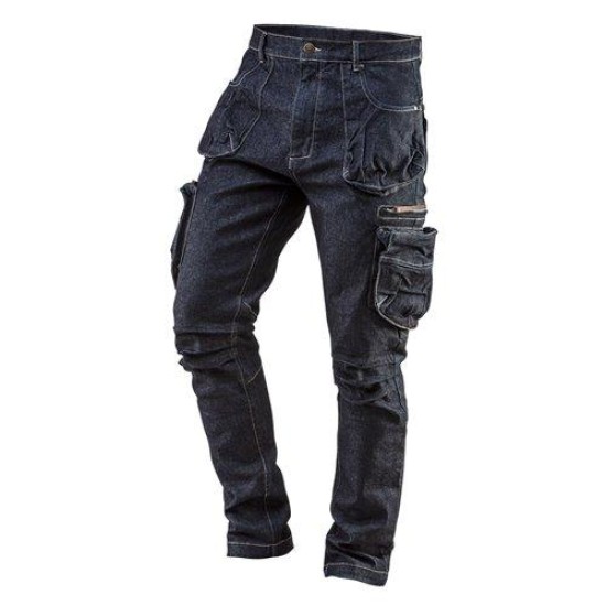 Munkanadrág, farmer, DENIM, cipzáros oldalzsebekkel, 98% pamut, 410 g/m2, XS (81-229-XS)