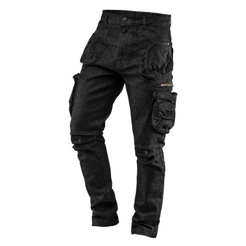 Munkanadrág, farmer, DENIM, fekete, cipzáros oldalzsebekkel, 98% pamut, 410 g/m2, L (81-233-L)