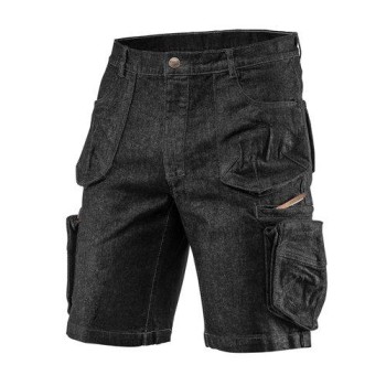 Rövidnadrág, farmer, DENIM, fekete, cipzáros oldalzsebekkel, 98% pamut, 410g/m2, L (81-273-L)