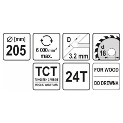 YATO Fűrésztárcsa fához 205 x 18 x 2,0 mm / 24T (YT-6066) YATO Fűrésztárcsa fához 205 x 18 x 2,0 mm / 24T (YT-6066)