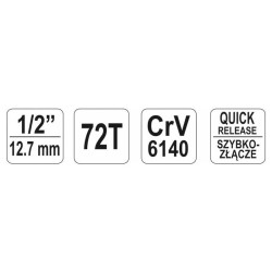YATO Racsnis hajtószár 1/2' 255 mm 72T hajlított szár, lágy fogantyús CrV (YT-0732) YATO Racsnis hajtószár 1/2' 255 mm 72T hajlított szár, lágy fogantyús CrV (YT-0732)