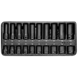 Gépi dugókulcskészlet 1/2'', 20db, 10-24mm, műhelykocsitálcával (84-241) Gépi dugókulcskészlet 1/2'', 20db, 10-24mm, műhelykocsitálcával (84-241)