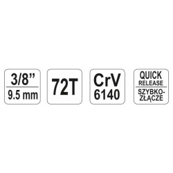 YATO Racsnis hajtószár 3/8' 200 mm 72T hajlított szár, lágy fogantyús CrV (YT-0731) YATO Racsnis hajtószár 3/8' 200 mm 72T hajlított szár, lágy fogantyús CrV (YT-0731)