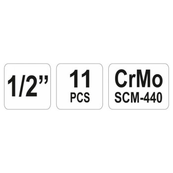 YATO YT-1054 gépi hosszú dugókulcs készlet 1/2 col 10-24 mm CrMo