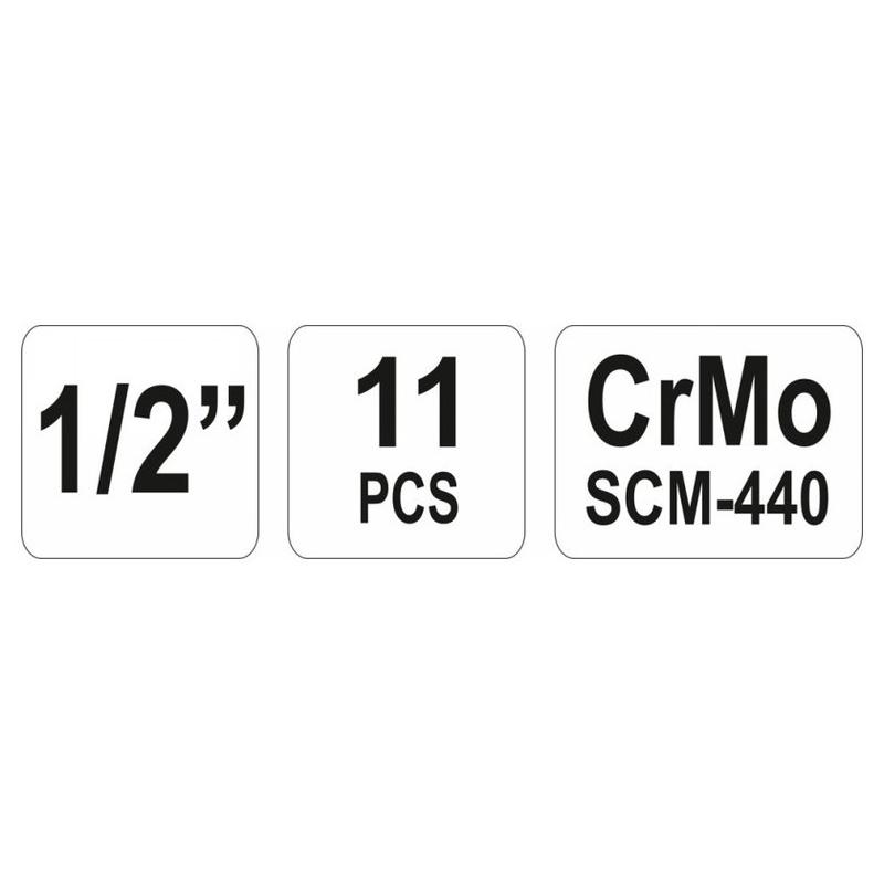 YATO YT-1054 gépi hosszú dugókulcs készlet 1/2 col 10-24 mm CrMo