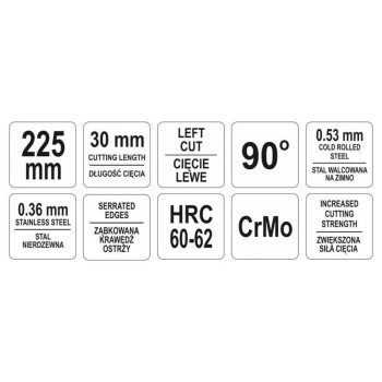 YATO Lemezvágó olló 225 mm balos 90 fok CrMo (YT-1913)