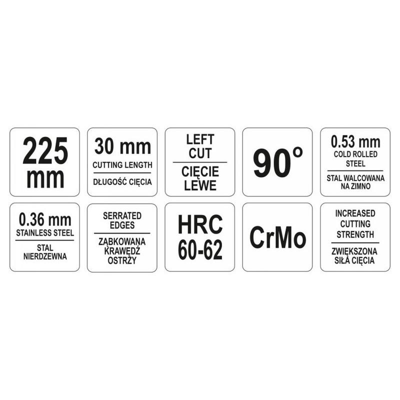 YATO Lemezvágó olló 225 mm balos 90 fok CrMo (YT-1913)