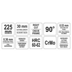 YATO Lemezvágó olló 225 mm jobbos 90 fok CrMo (YT-1914) YATO Lemezvágó olló 225 mm jobbos 90 fok CrMo (YT-1914)