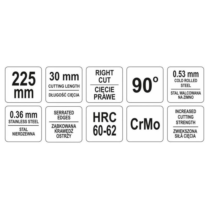 YATO Lemezvágó olló 225 mm jobbos 90 fok CrMo (YT-1914)