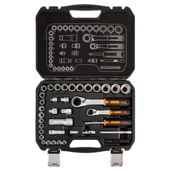 Dugókulcs készlet, átmenő racsnis hajtókarokkal, 1/4''- 3/8'', 46 db (10-019) Dugókulcs készlet, átmenő racsnis hajtókarokkal, 1/4''- 3/8'', 46 db (10-019)