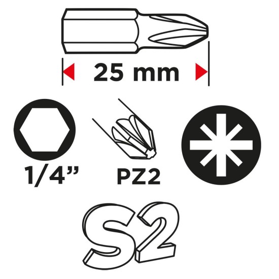 Csavarhúzó bitkészlet PZ2 x 25mm, 100db (56H624)