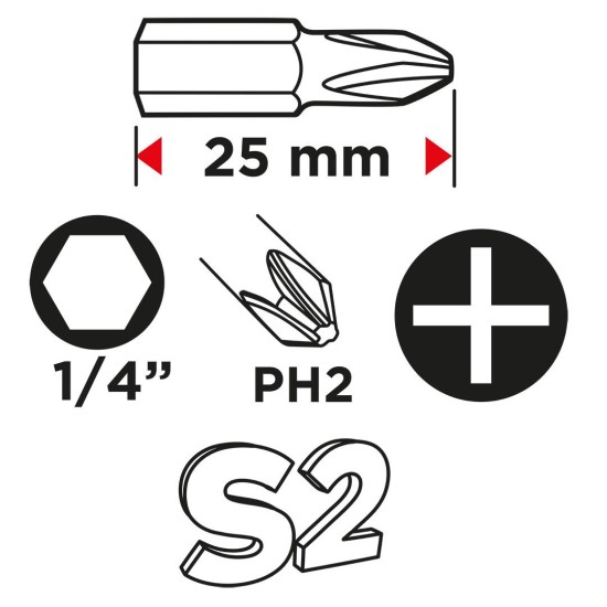 Csavarhúzó bitkészlet PH2 x 25mm, 100db (56H626)