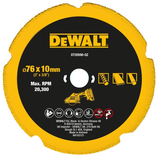 Vágókorong 76 mm gyémánttárcsa univerzális - Dewalt (DT20590-QZ)