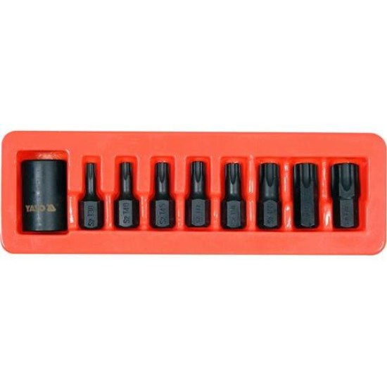 YATO Gépi torx bit készlet 9 részes 1/2' T30-T70 dugókulcs adapterrel (YT-10664)