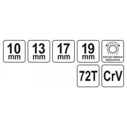 YATO Racsnis csillagkulcs 10-13 mm x 17-19 mm / 200 mm 72T CrV (YT-4945)