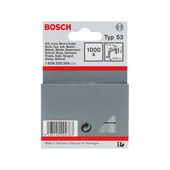 BOSCH Tűzőkapocs 10 x 11,4 x 0,74 mm HT14 tűzőgéphez (1000 db/cs) (1609200366)