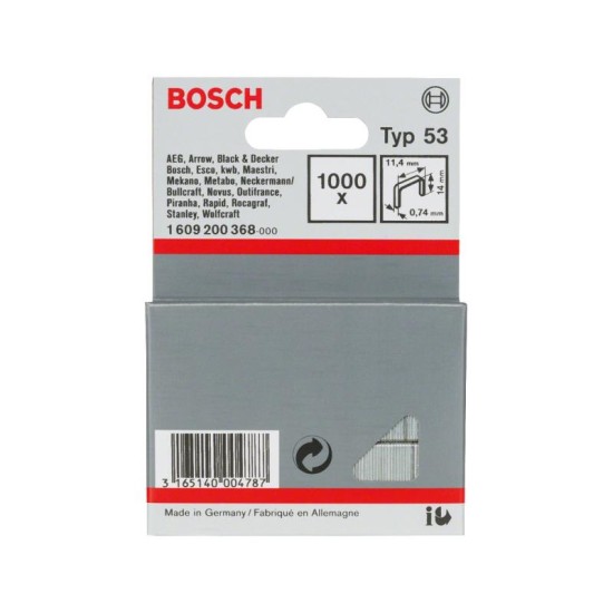 BOSCH Tűzőkapocs 14 x 11,4 x 0,74 mm HT14 tűzőgéphez (1000 db/cs) (1609200368)