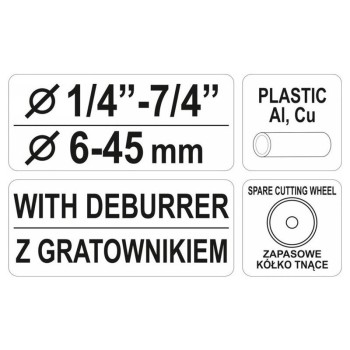 YATO Csővágó görgős 6-45 mm (réz-alu-műany.) (YT-2233) YATO Csővágó görgős 6-45 mm (réz-alu-műany.) (YT-2233)
