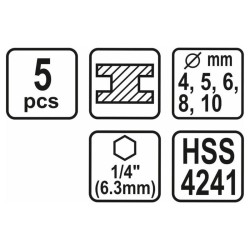 STHOR Csigafúró készlet bit befogású 5 részes HSS (21650) STHOR Csigafúró készlet bit befogású 5 részes HSS (21650)