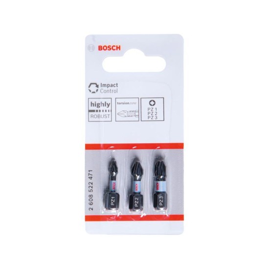 BOSCH Bithegy készlet 3 részes PZ1 / PZ2 / PZ3 x 25 mm Impact Control (2608522471)