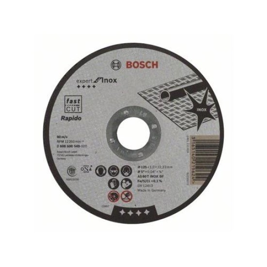 BOSCH Vágókorong fémre 125 x 1,0 x 22,2 mm egyenes Expert for Inox - Rapido (2608600549)